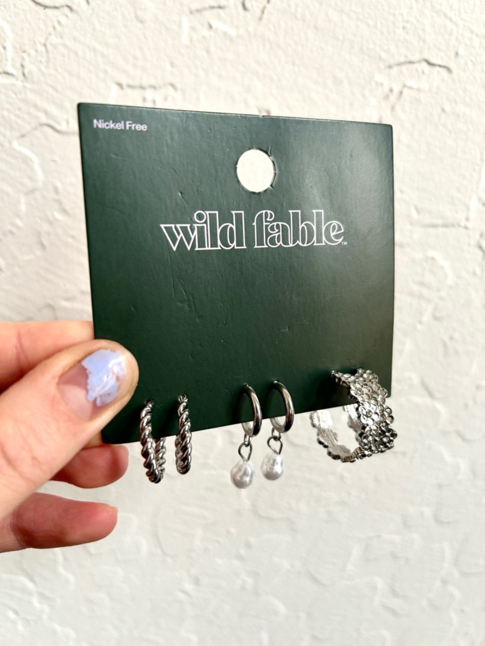 NWT Set of 3 Nickel Free Silver Tone Mixed Hoop and Pearl Huggy Earrings